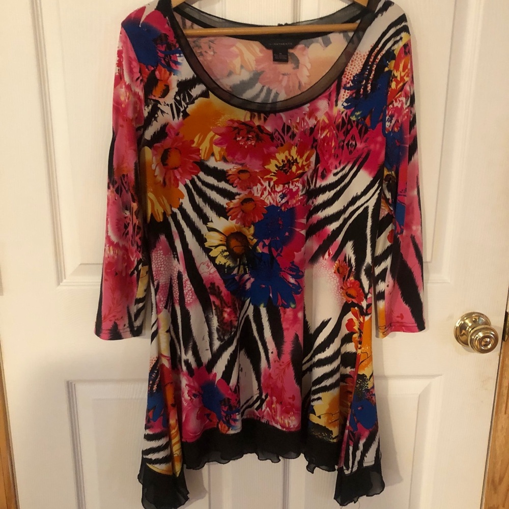Women's Investments Plus Size Floral Tunic Top Zebra Print Mesh Sleeve
